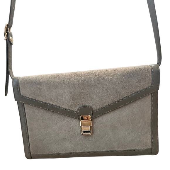 Vintage Susan Gail Original Gray Taupe Suede Leather Shoulder Purse Minimalist - Picture 1 of 13